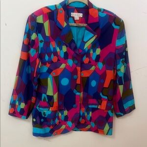 CASIEN MULTICOLORED‎ GEOMETRIC SILK BLAZER JACKET SIZE L
